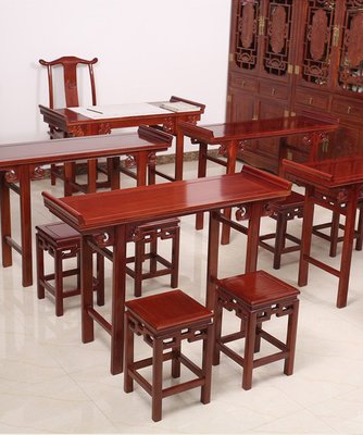 麗水孔子國(guó)學(xué)課培訓(xùn)班桌椅定制 臺(tái)州榆木實(shí)木馬鞍桌圍棋象棋桌